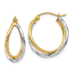 Polished Twisted Double Hoop Earrings in 14k Two Tone Gold, 22mm